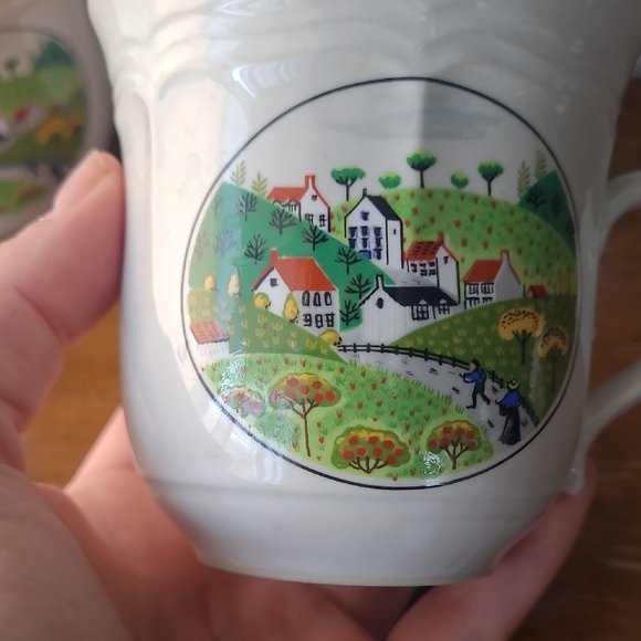 Vintage Newcore Country Village Stoneware Tea Cup Set Of 6 - Picture 8 of 10